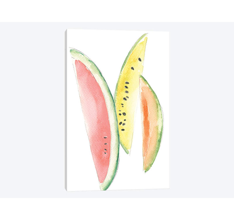«Melon Slices» par Melissa Selmin - impression sur toile tendue, H 24 po x l 16 po x P 1 po, Papier d'art encadré noir, Blanc