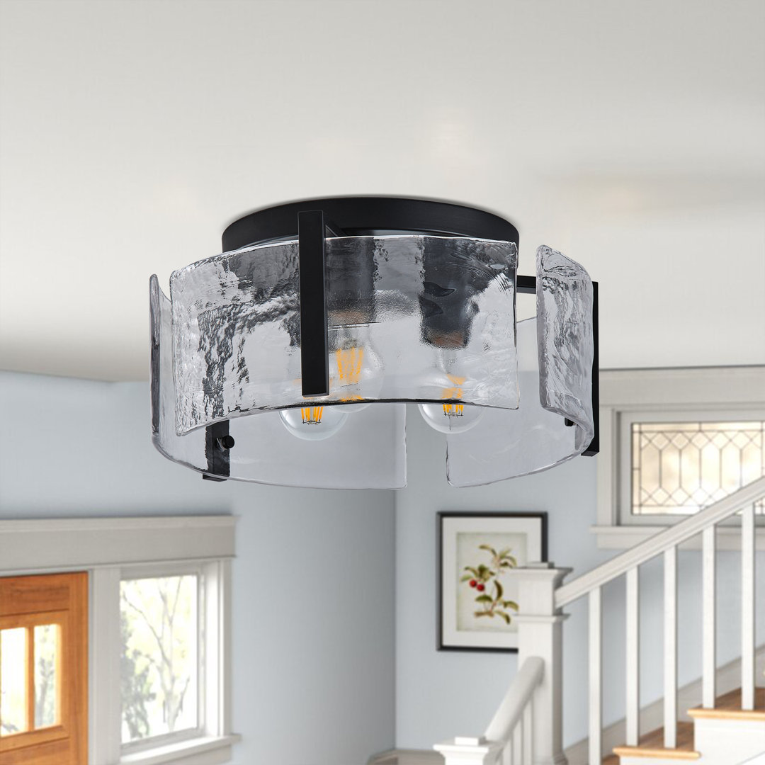 Matteoli 3-Light Matte Black Round Clear Glass Industrial Dimmable Iron Ceiling Lamps Breakwater Bay