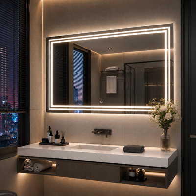 Miroir de salle de bain 3 lumières à DEL en verre trempé antibuée