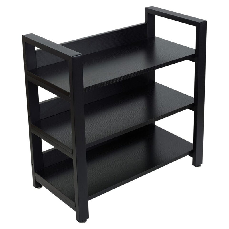 3 Tier Metal & Wood Shelf Shoe Multi Purpose Storage Display Racking Unit, Black