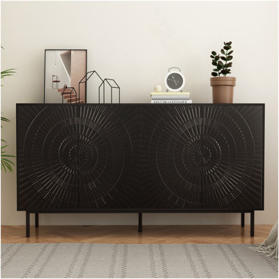 Buffet moderne moderne en bois avec buffet et chambre à coucher avec média, couloir et armoire de cuisine avec bahut et meubles de rangement pour la salle à manger, le salon et la cuisine (NOIR)