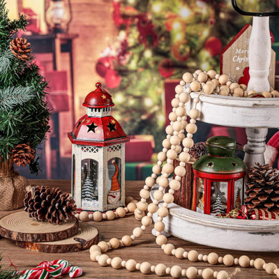 2 pièces guirlande de perles de Noël en bois rondes artisanales maison de campagne en bois rétro pour guirlandes de Noël