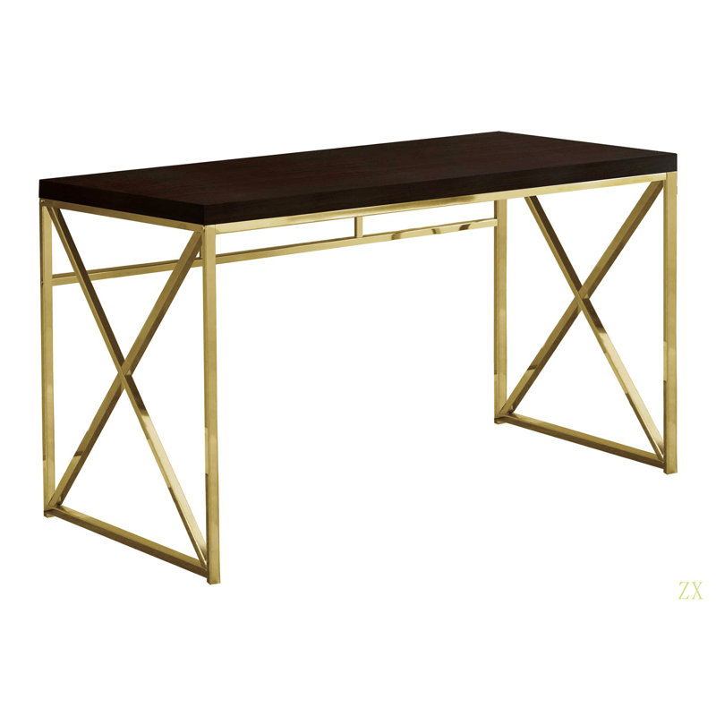 Bureau d'ordinateur, bureau personnel, ordinateur portable, stratifié de travail, métal, contemporain, moderne, Noir et or