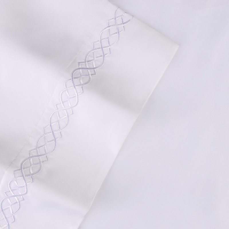 Coussins brodés 100% coton égyptien supérieur à densité de tissage 1000 supérieure, Standard, Blanc