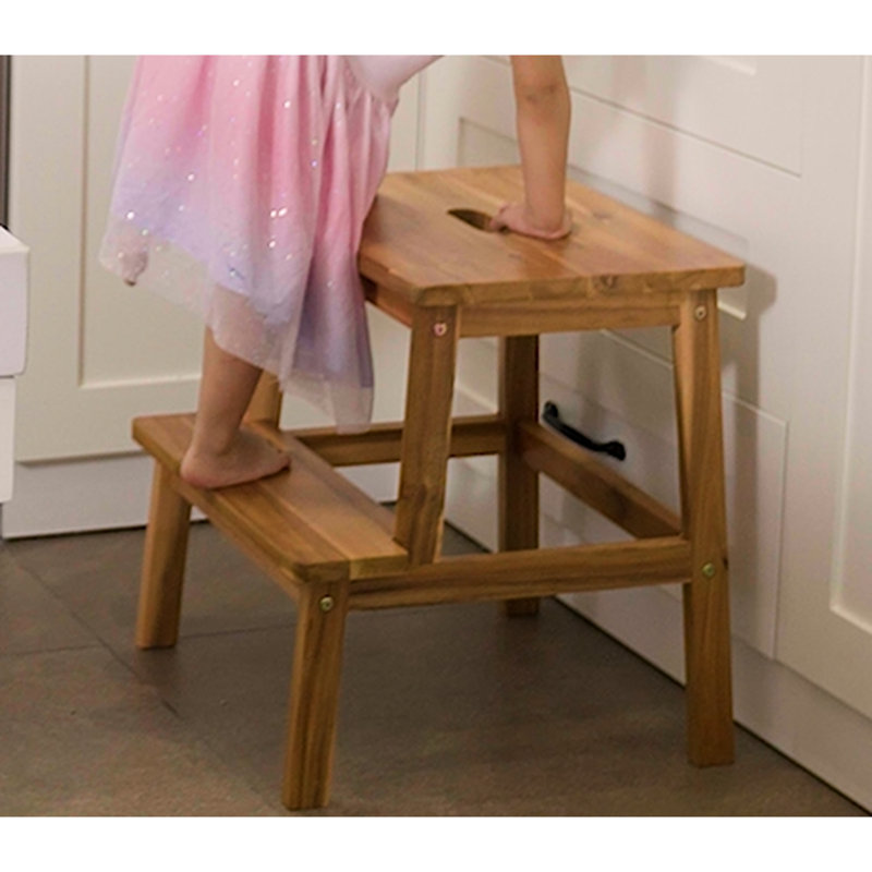 Escabeau portatif en bois, capacité de 250 lb, idéal pour les petites pièces de 2 à 19,63 pouces de hauteur, coins arrondis, intérieur / extérieur