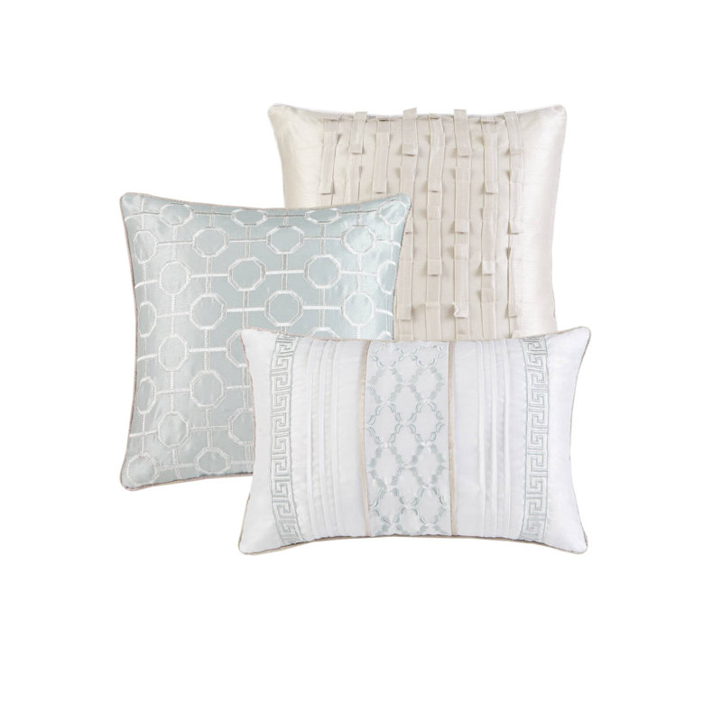 Bennett 7 Piece Jacquard Comforter Set, Queen Comforter + 1 Bed Skirt + 2 Shams + 3 Decora, Aqua