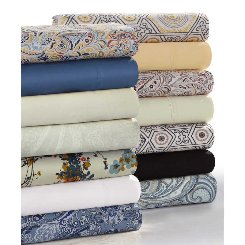 King Blue Paisley Cotton Sateen Deep Pocket Sheet Set