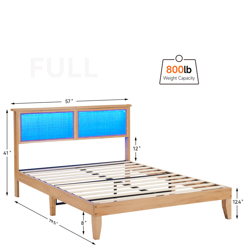 Hazim Solid Wood Standard Bed with Shelves, Full