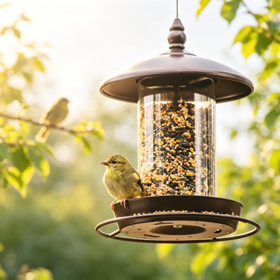 Outdoor Hanging Metal Bird Feeder for Wild Birds, Large Roof and Tray Design for Backyard Cardinal Feeding