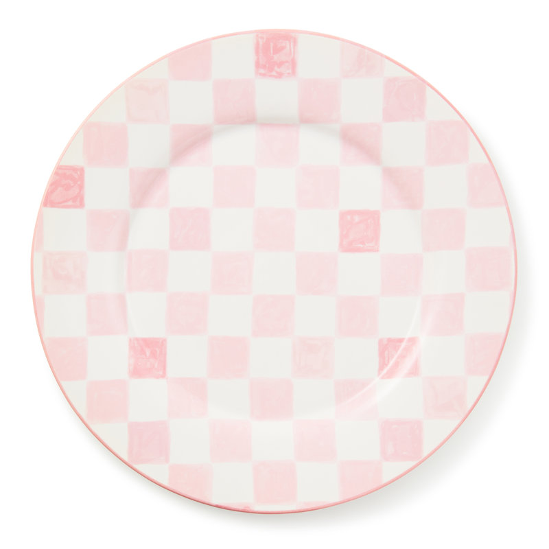 Check Round Platter, Pink