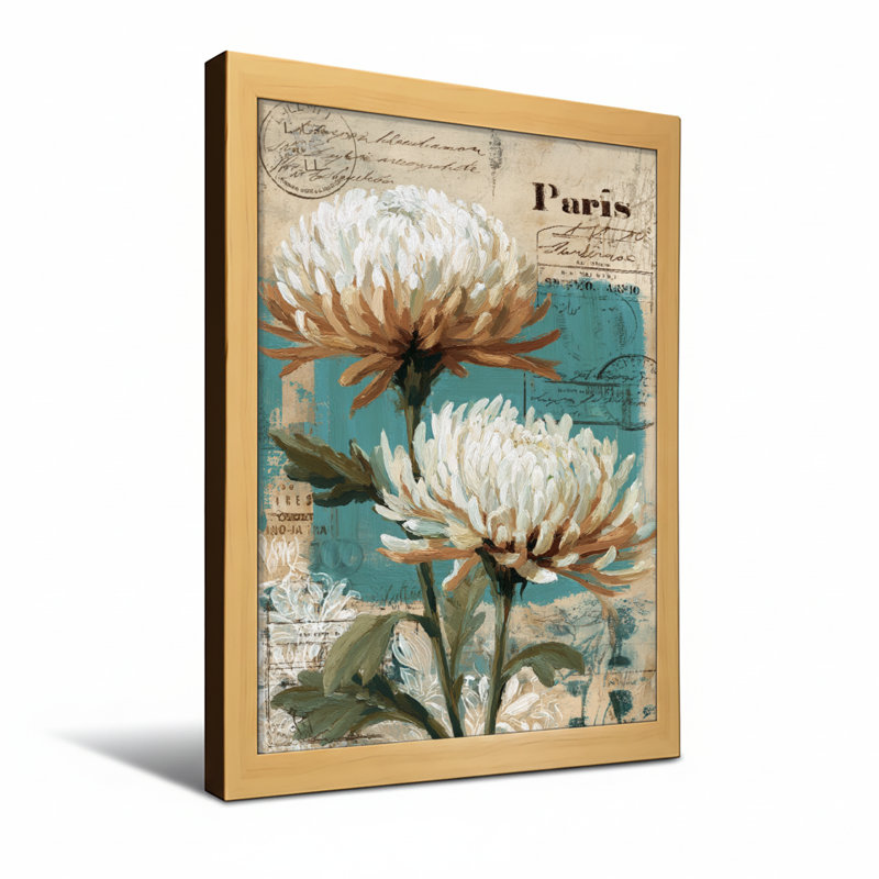 Plantes et fleurs, motif de cartes postales rétro Paris, H 24 po x l 16 po, Toile tendue, Ne s’applique pas