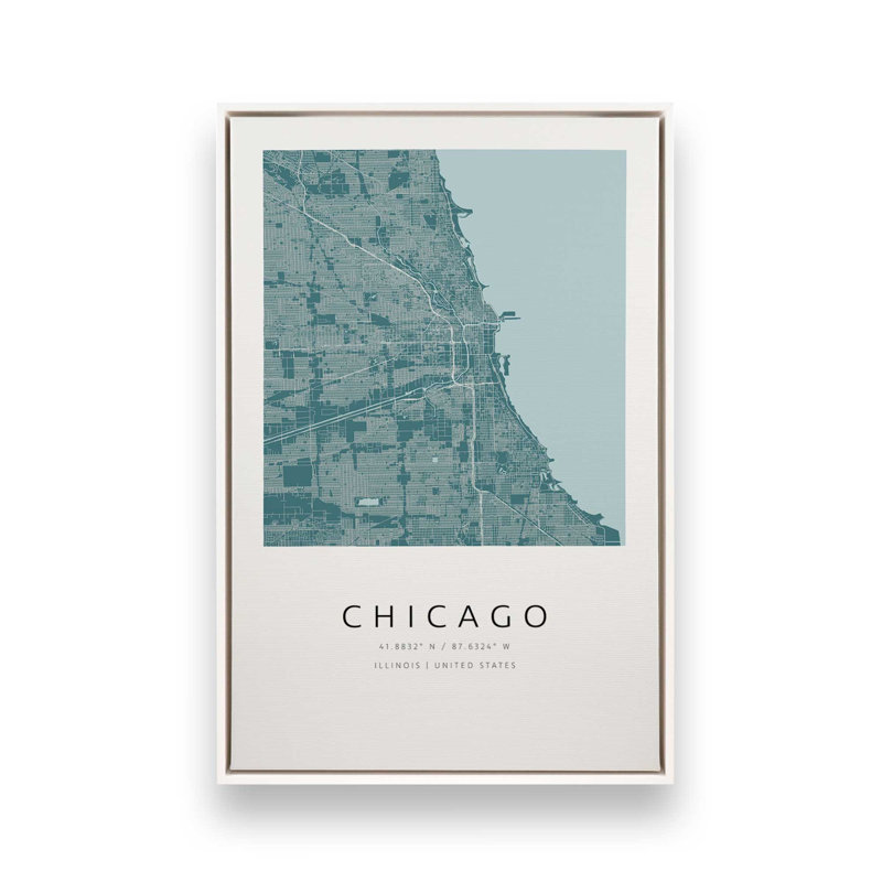 Chicago Street Map, reproduction d'art sur toile, 12 po x 18 po, Cadre flottant blanc opaque