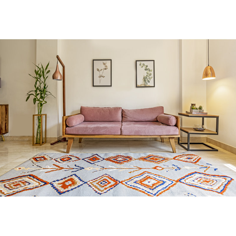 Tapis géométrique bleu, Rectangle 3 pi 6 po x 5 pi 6 po