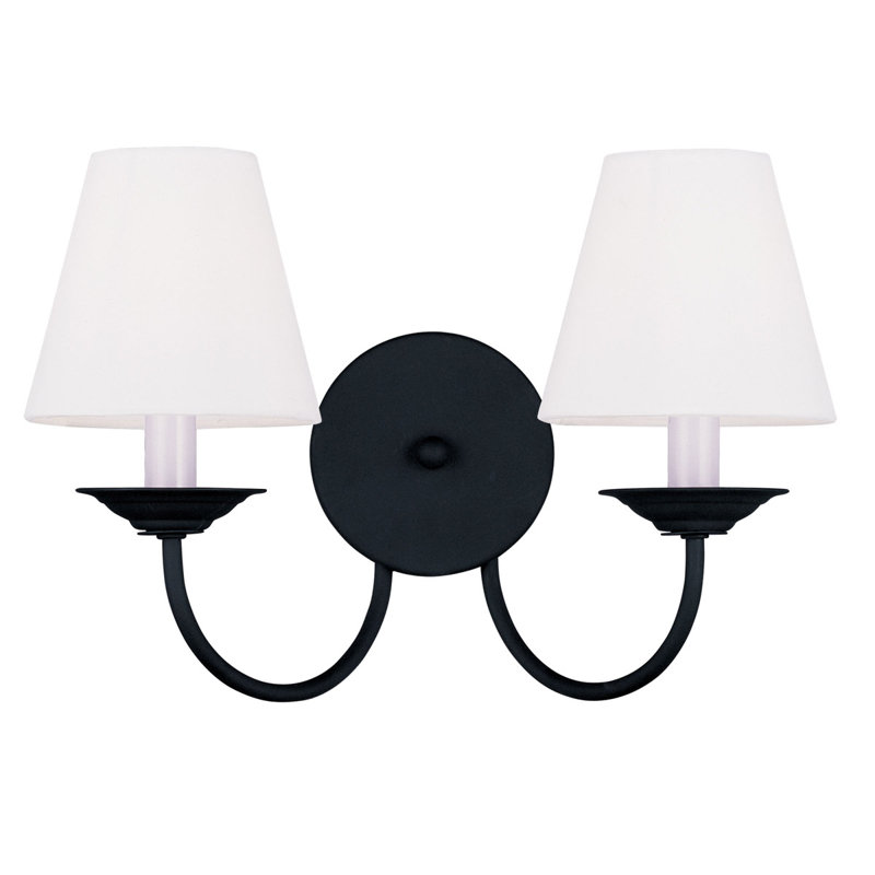 Black Wall Sconce with Handmade Off-White Hardback Shade - 2 Lights for Trendy Décor
