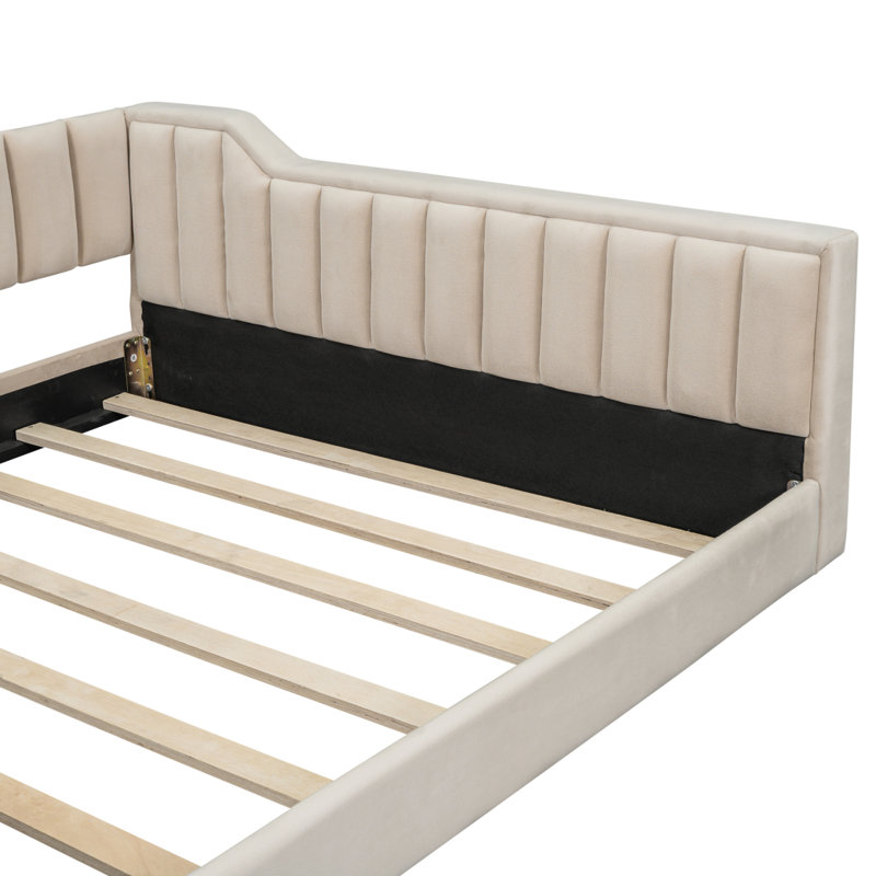 Full XL Size Upholstery Daybed And Side Storage Pocket,Beige, Beige