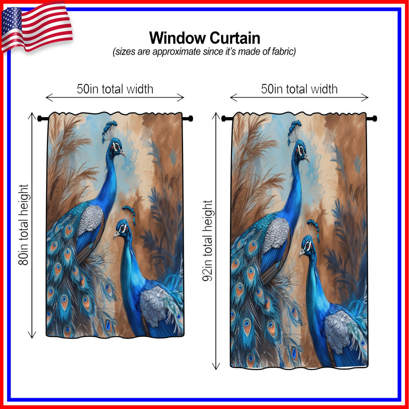 Rideaux à motif de paon bleu, voilages et voilages occultants - 1 panneau, 50" x 92" - 1 Panel, Blockout