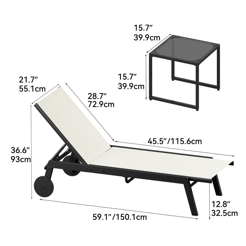 Salon d'extérieur avec table d'appoint et dossier réglable (ensemble de 2 avec table), Beige