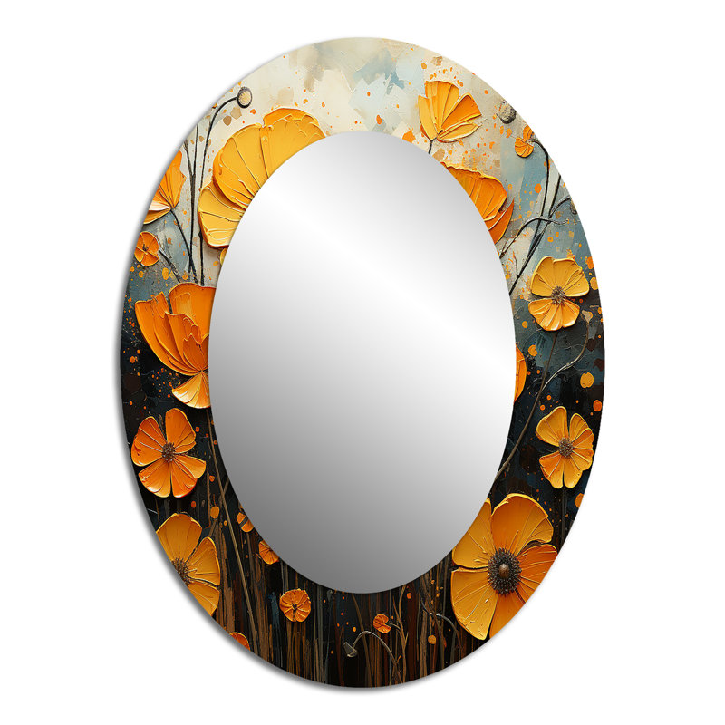 Gold Marigold Marigold Melody III - Floral Oval Decorative Mirror On Metal, 40" x 30"