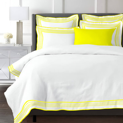 Smart Border 400TC Cotton Embroidery Sateen Solid Duvet Cover Set