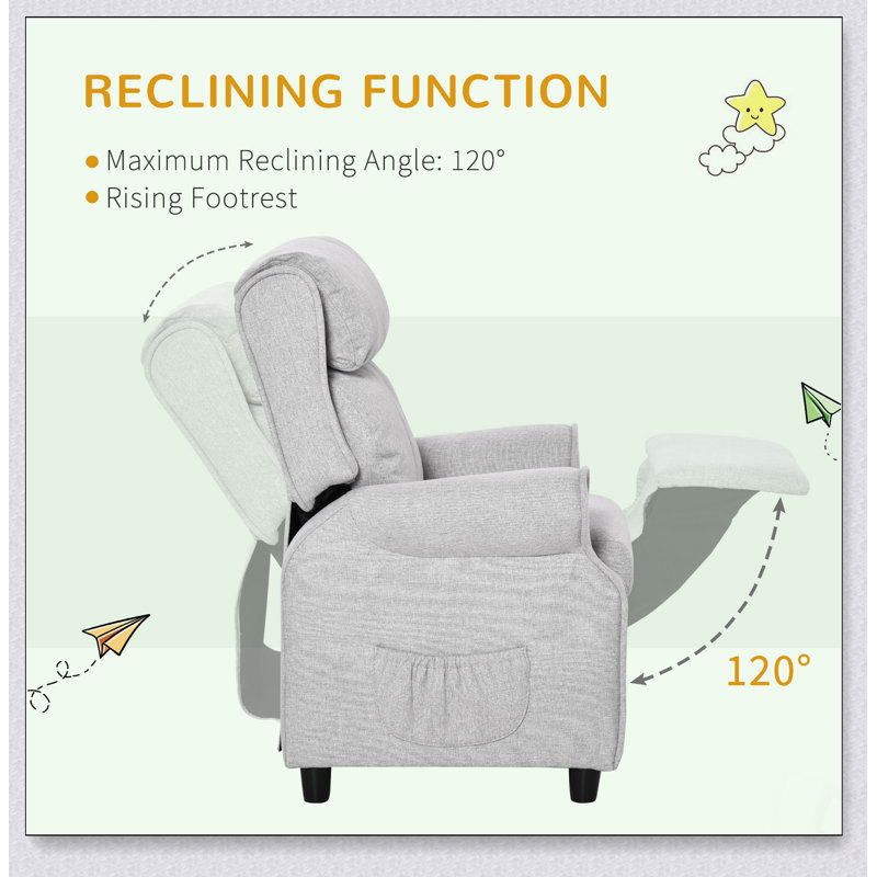 Qaba Kids Recliner Chair With Adjustable Angle, Footrest, And Side Pockets For Comfortable Seating And Storage, Suitable For 3-5 Year Olds