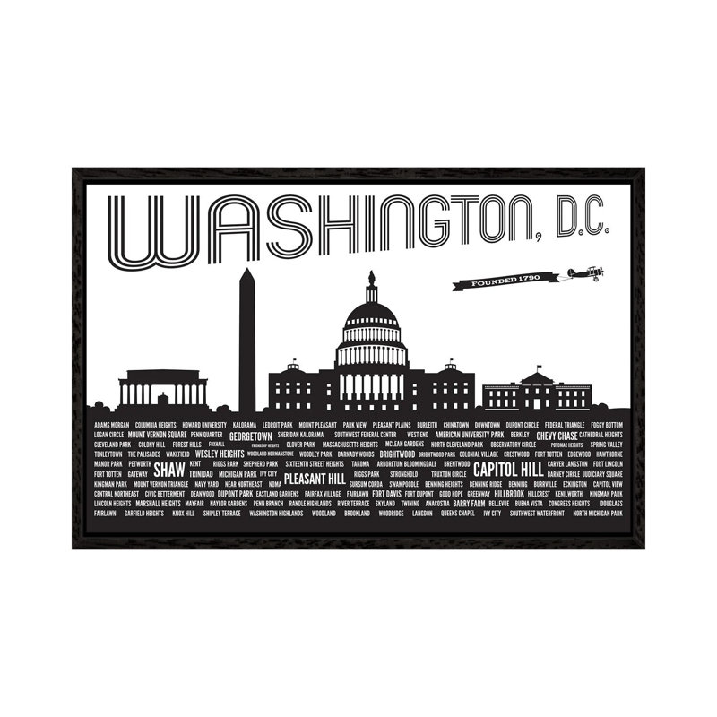 Washington DC Neighborhoods by Benton Park Prints - Print on Canvas, 101.6 cm H x 66.04 cm W, Black Framed