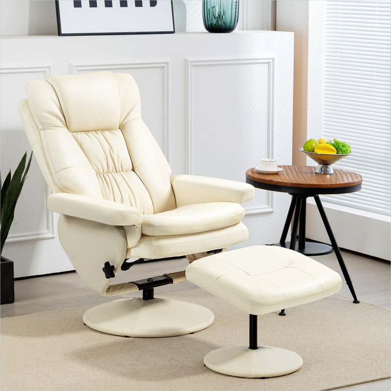 Fauteuil de bureau inclinable avec repose-pieds : similicuir blanc classique, structure en acier, inclinaison à 135 degrés