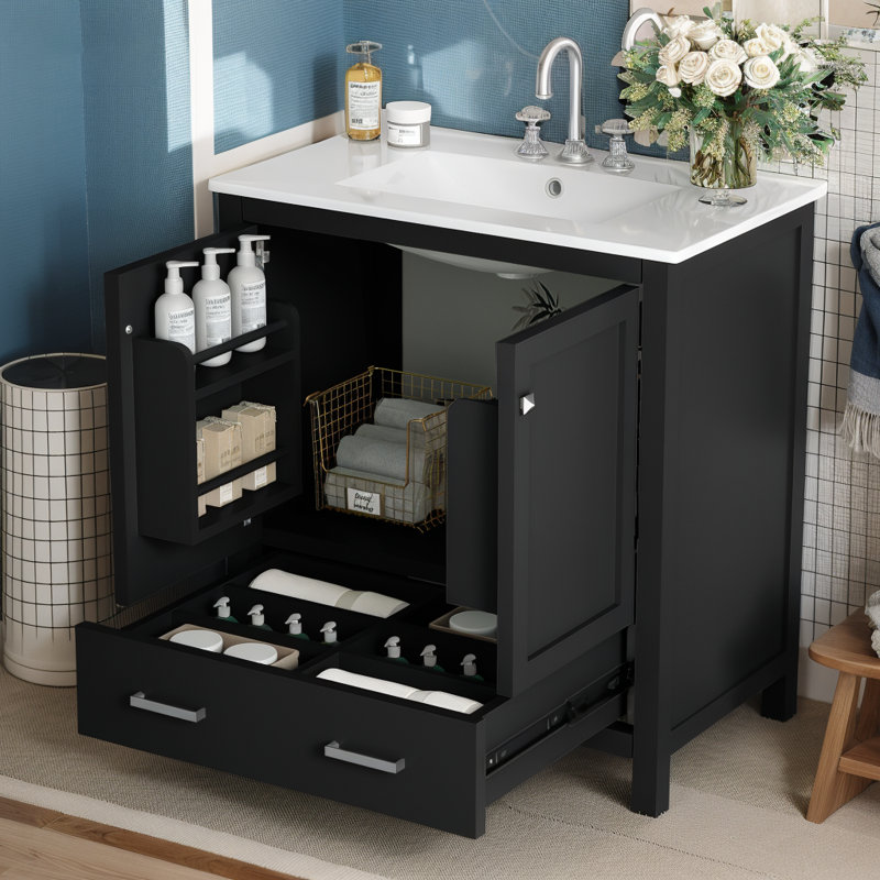 Ensemble de meuble-lavabo encastré 30 po, Noir