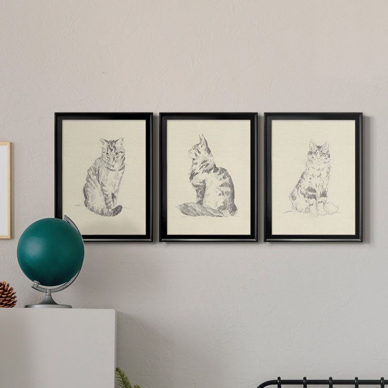 «House Cat I», reproduction encadrée de qualité supérieure - prête à être accrochée, H 36,5 po x l 79,5 po x P 1 po, Noir