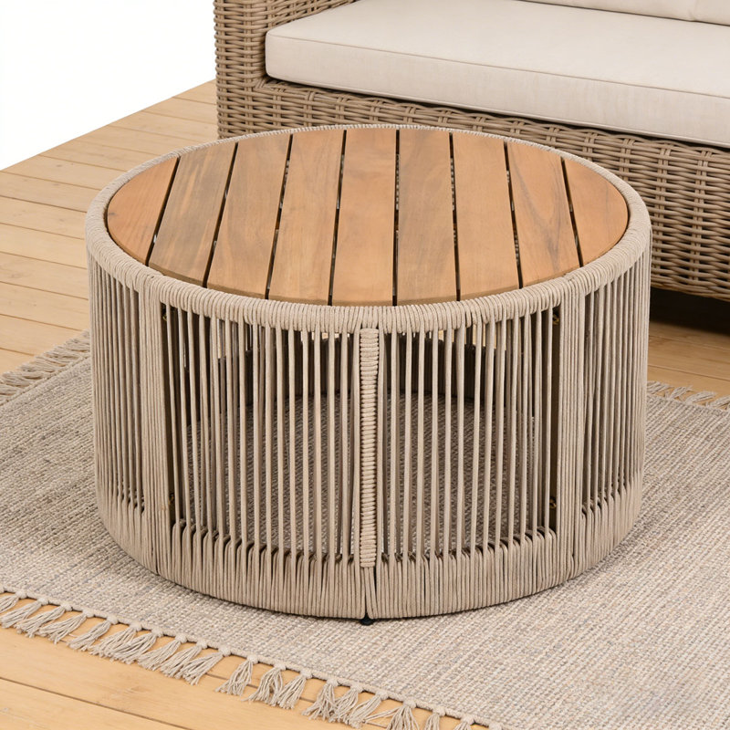 Table basse en bois, Teck et beige