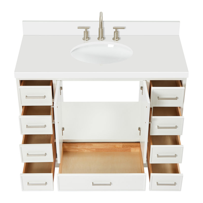 49'' Single Bathroom Vanity with White Quartz Top, White