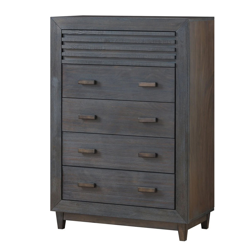 Commode haute Biom, 5 tiroirs, bois franc brun anthracite