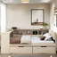 Lit moderne avec tablettes de rangement, 2 tiroirs, station de charge, bureau d'étude et tête de lit tapissier-539401035