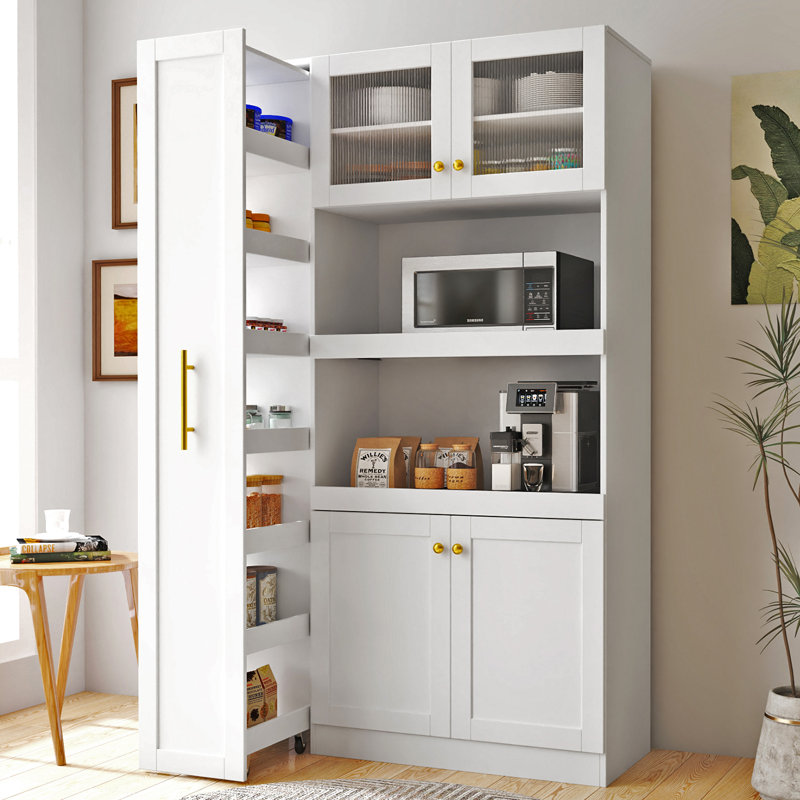 Multi-Layer Pull-Out Kitchen Storage Rack With 4 Doors, White