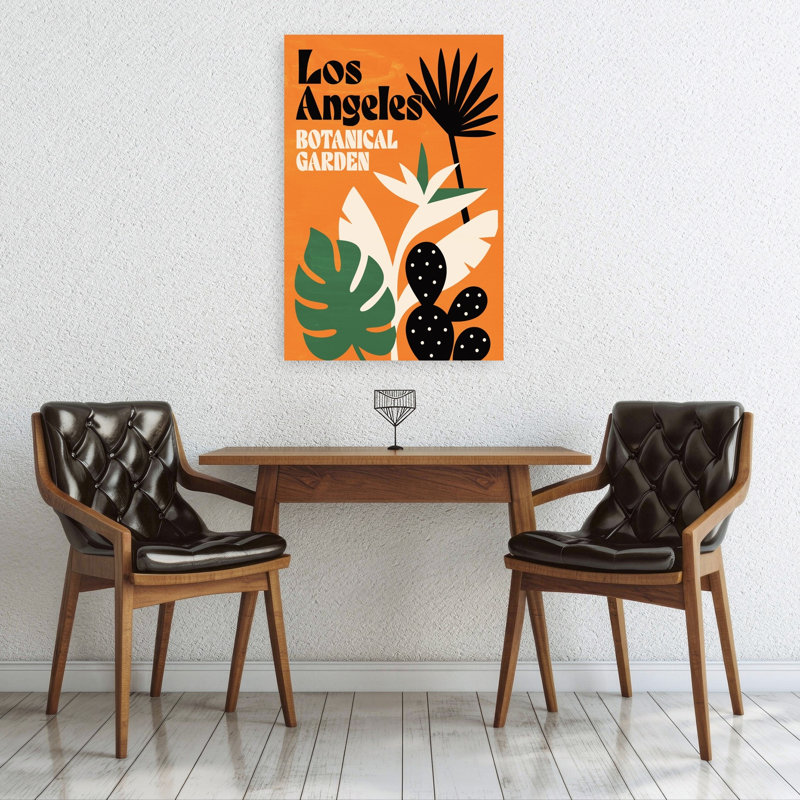 Los Angeles Botanical Garden Modern Retro Abstract Bird Cactus Palm Nature Tropical Wall Art Print by Patryk Krygowski - Wrapped Canvas Print