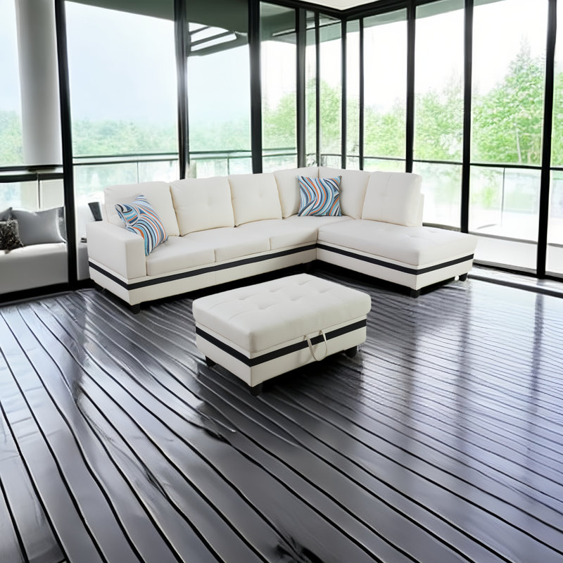 Canapé modulaire en cuir 3 pièces Erville, Accoudoir à gauche (vu de face)
