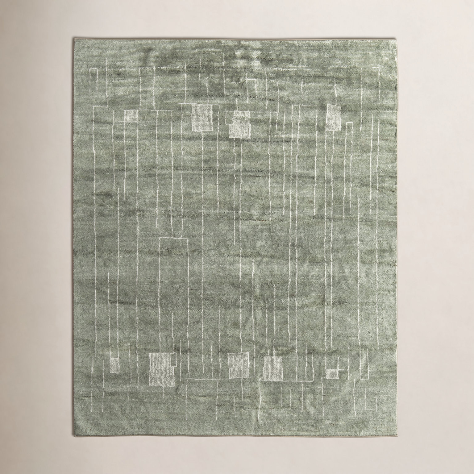 Monaco Green Hand-Knotted Abstract Rug, Rectangle 2' x 3'