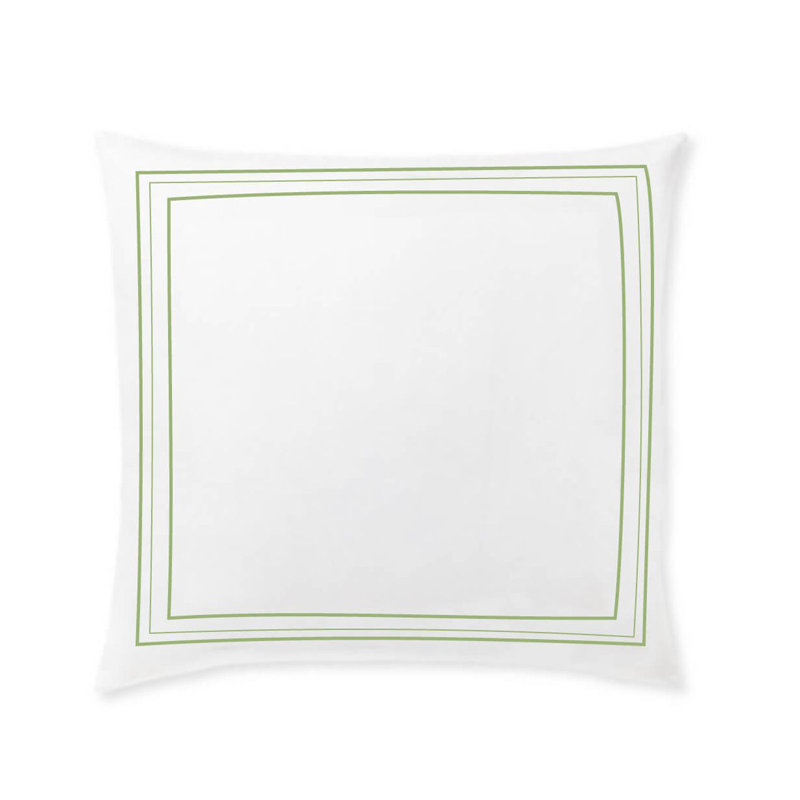 400TC Cotton Classic Embroidery Sateen Solid Euro Sham, White/Sage, 26"H x 26"W