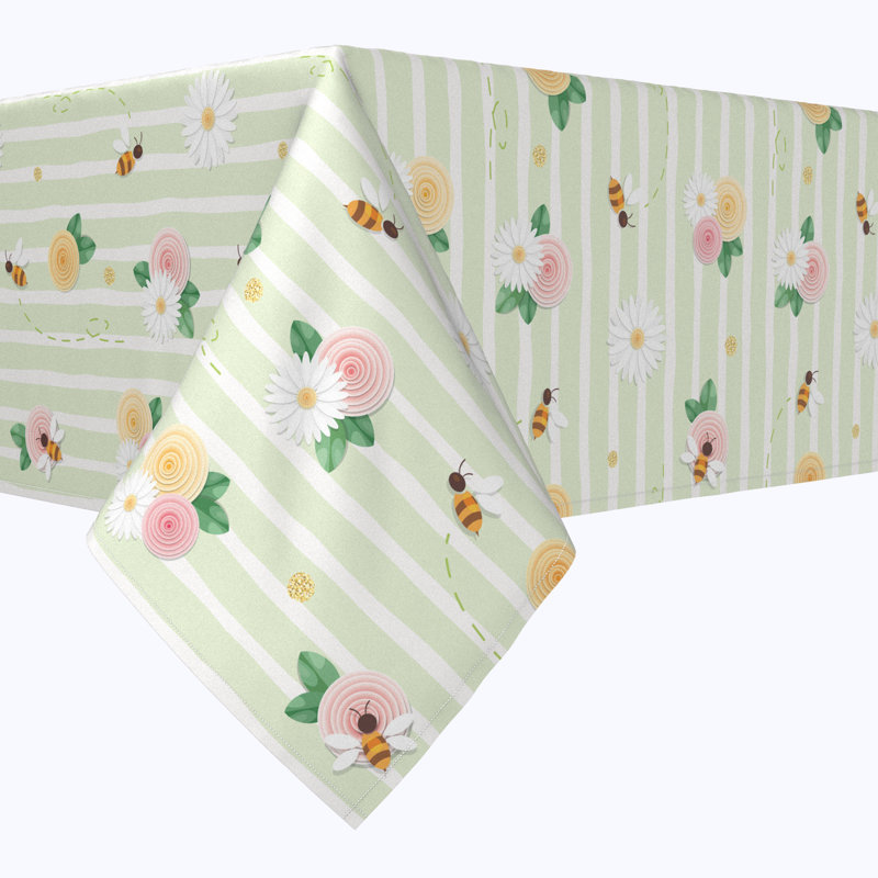 Rectangular Tablecloth, 100% Cotton, 52X104", Springtime Floral Stripe, 104" L x 52" W