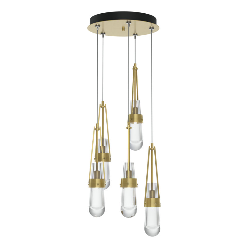 Luminaire suspendu 5 lumières Link, Standard: 19 po à 80 po, Laiton moderne, Verre transparent
