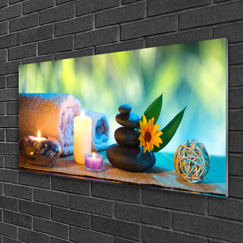 Art Stones Candles Flower Towel - No Frame Print on Glass