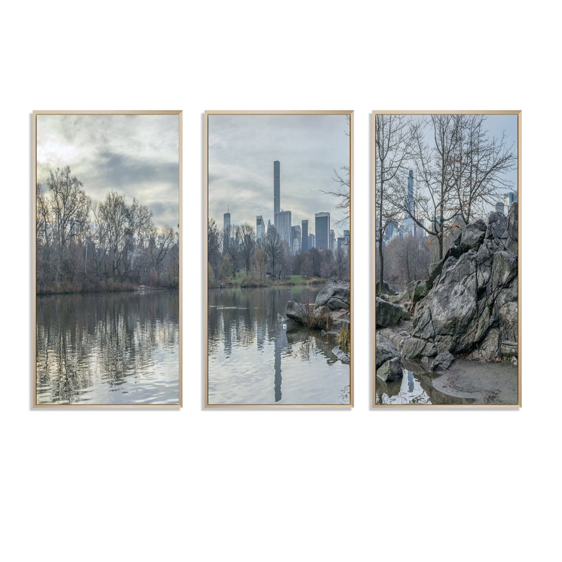 - Photographie de cadre flottant 3 pièces sur toile, H 28 po x l 36 po x P 1 po, Cadre naturel