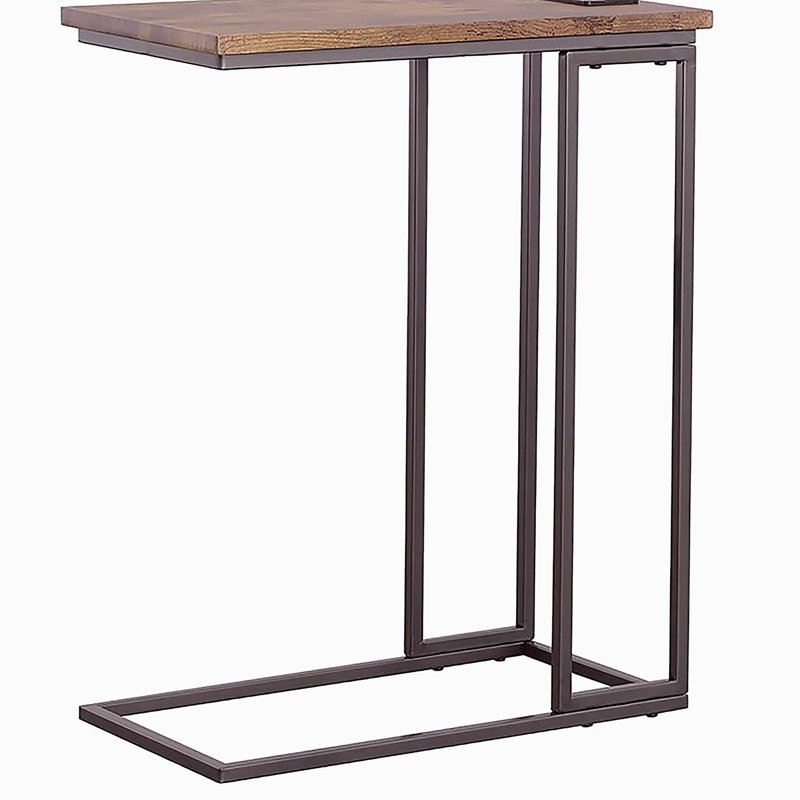 Table de loisirs en forme de C en bronze et laque brune rétro avec prise de courant