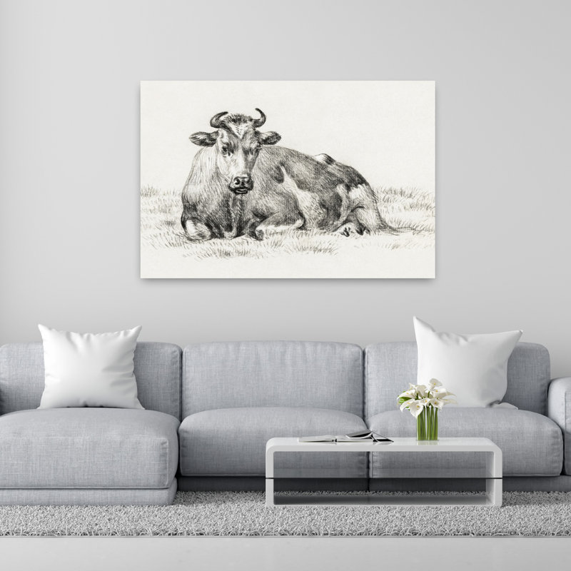 Vache couchée, rétro rétro, art mural classique, H 60 po x l 40 po