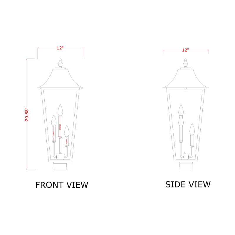 Barling 3 Light Outdoor Post Mount Fixture in Black, 30" H x 12" W x 12" D