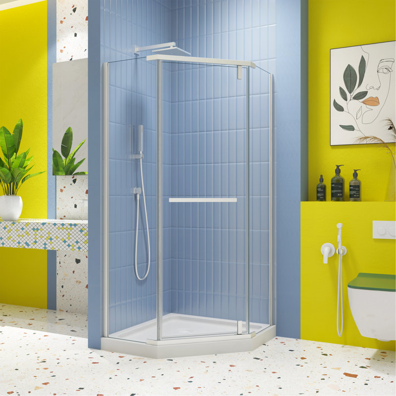 34.75 In. X 72 In. Frameless Neo-Angle Pivot Shower Enclosure, Matte White