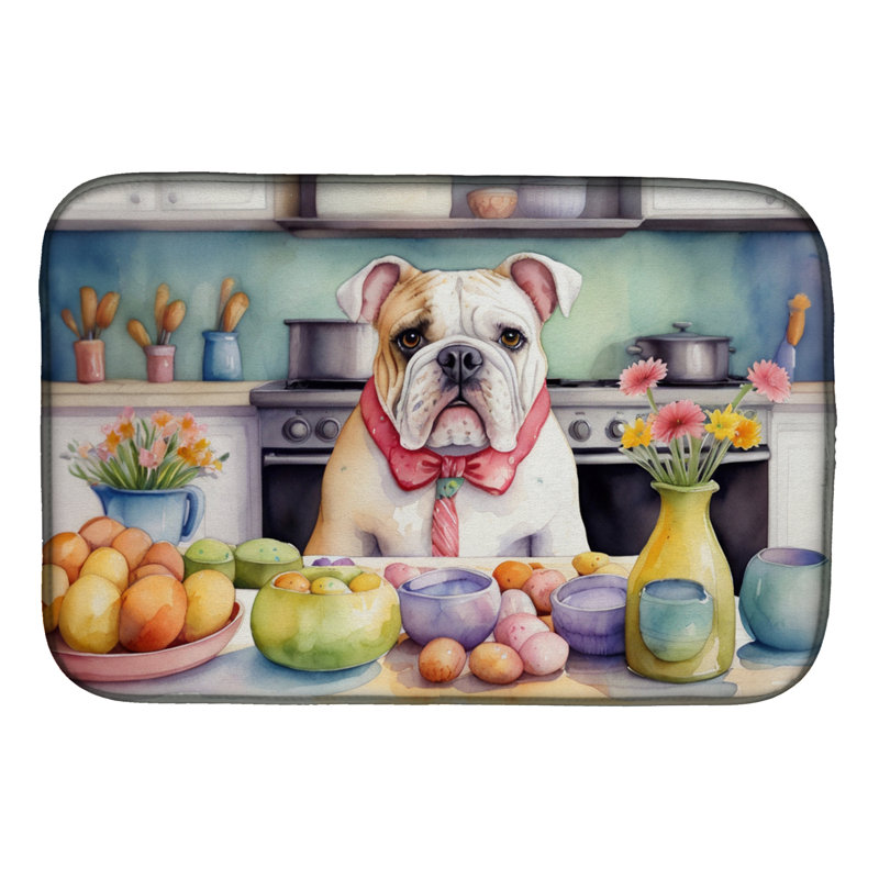 Decorating Easter English Bulldog Dish Drying Mat