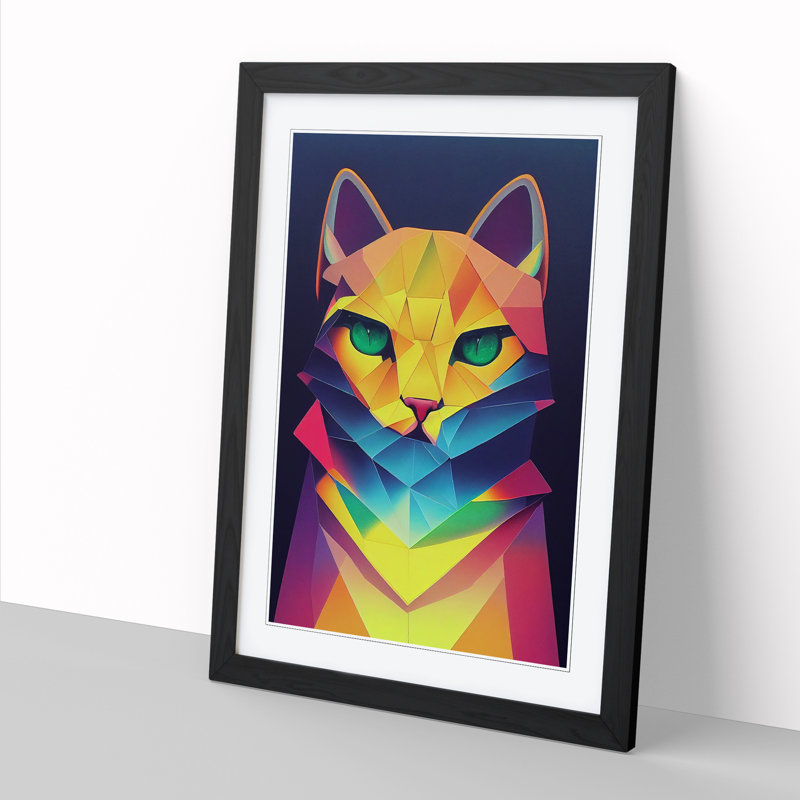 Cat Art Hypreprism - Picture Frame Print, 46cm H x 34cm W, Walnut Framed