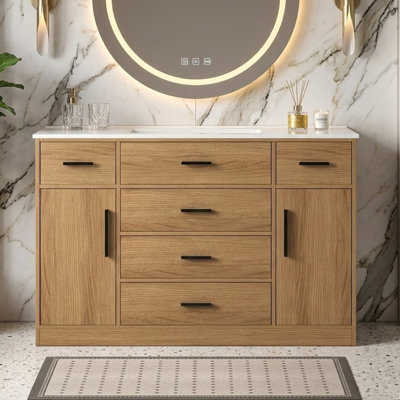 48'' Bathroom Vanity with Sink Top and 2 Soft Close Doors, 6 Drawers and Ample Storage