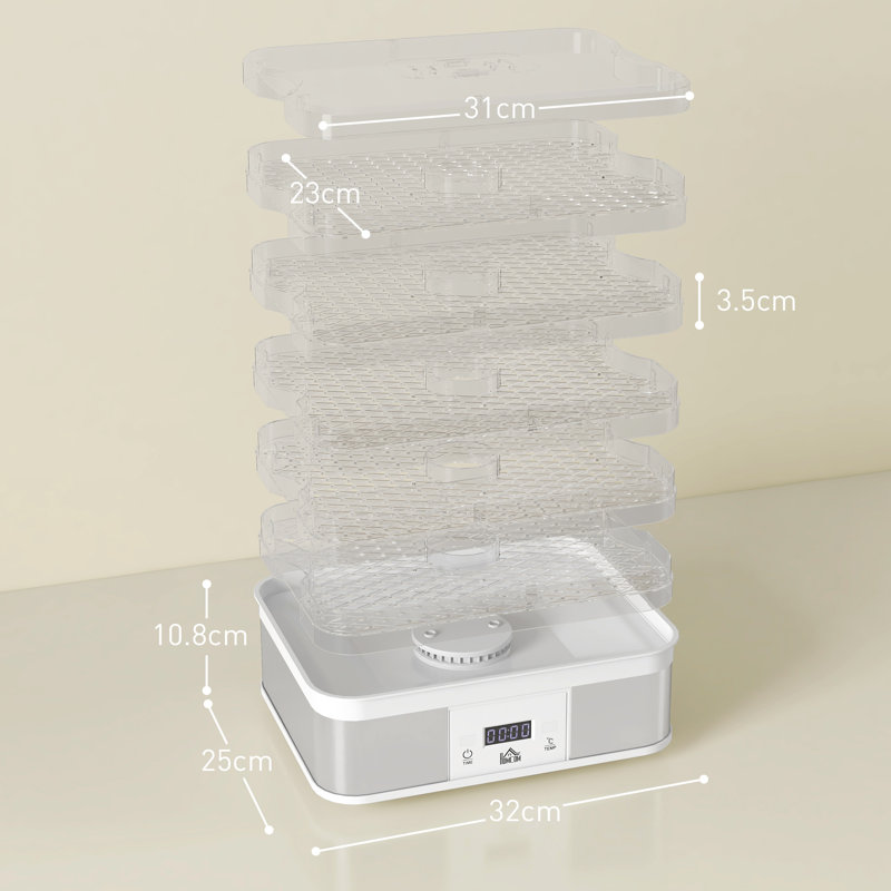 HOMCOM 245 Watt Food Dehydrator, Stainless Steel/White
