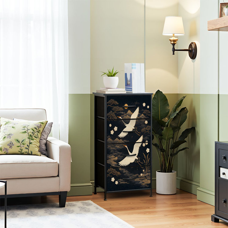 Dresser for Bedroom Dresser for Closet Japanese seamless crane birds elements Asian oriental decoration such Dressers & Chests of Drawers Fabric Closet Organizers and Storage with 4 Drawers Storage Bins